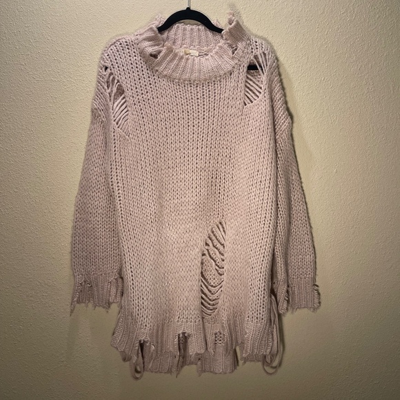 Distressed Beige Oversized Sweater - Picture 3 of 5